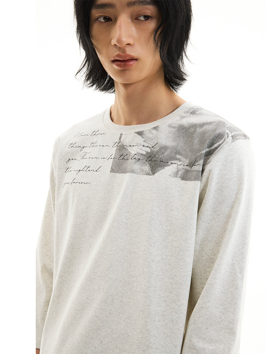 FUNKYFUN Portrait Kiss Slogan Print Seven-quarter Sleeve T-shirt