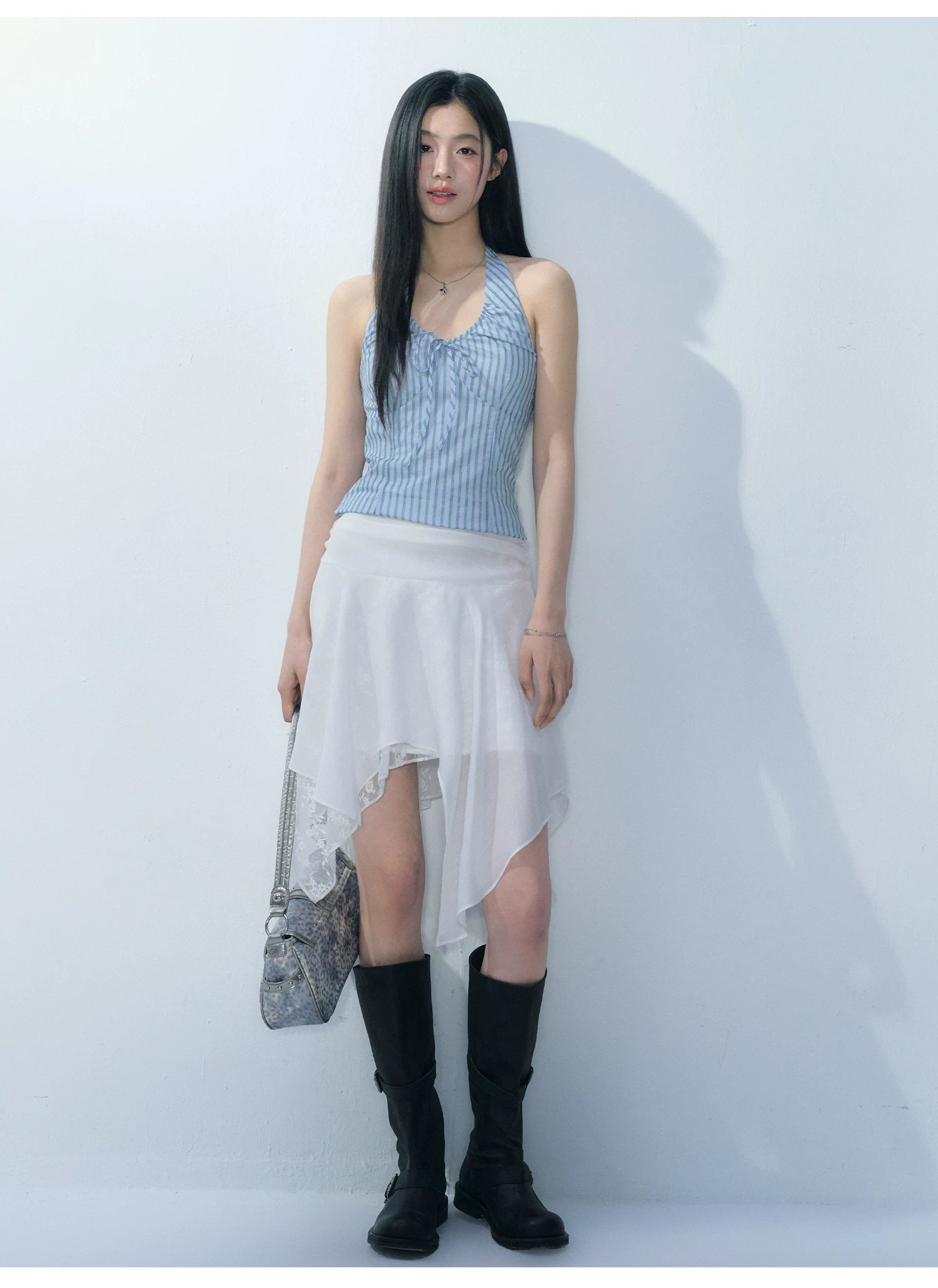 Ablueberry Striped Neck Short Vest