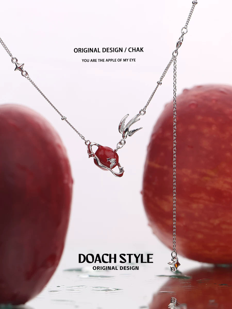 DOACH 925 Sterling Silver Apple Bird Necklace