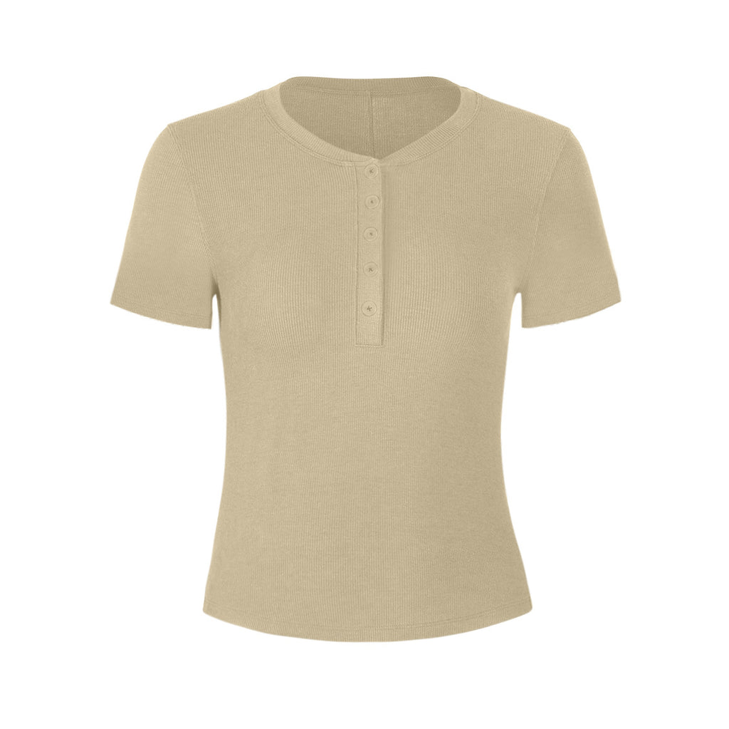 Athena Lulu Ribbed Button Naked Breathable Yoga Suit Tee