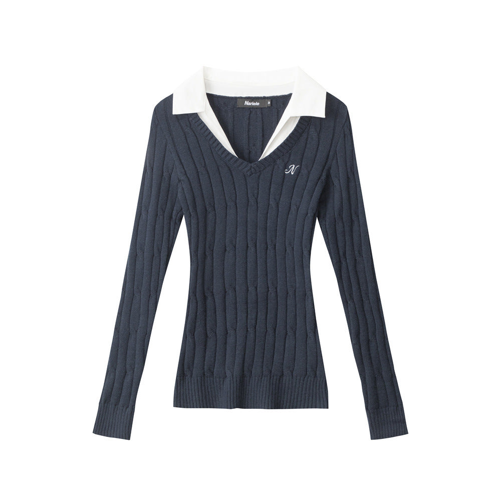 Nariele Twist Slim-Fit Skinny V-Neck Long Sleeve Knitted Sweater