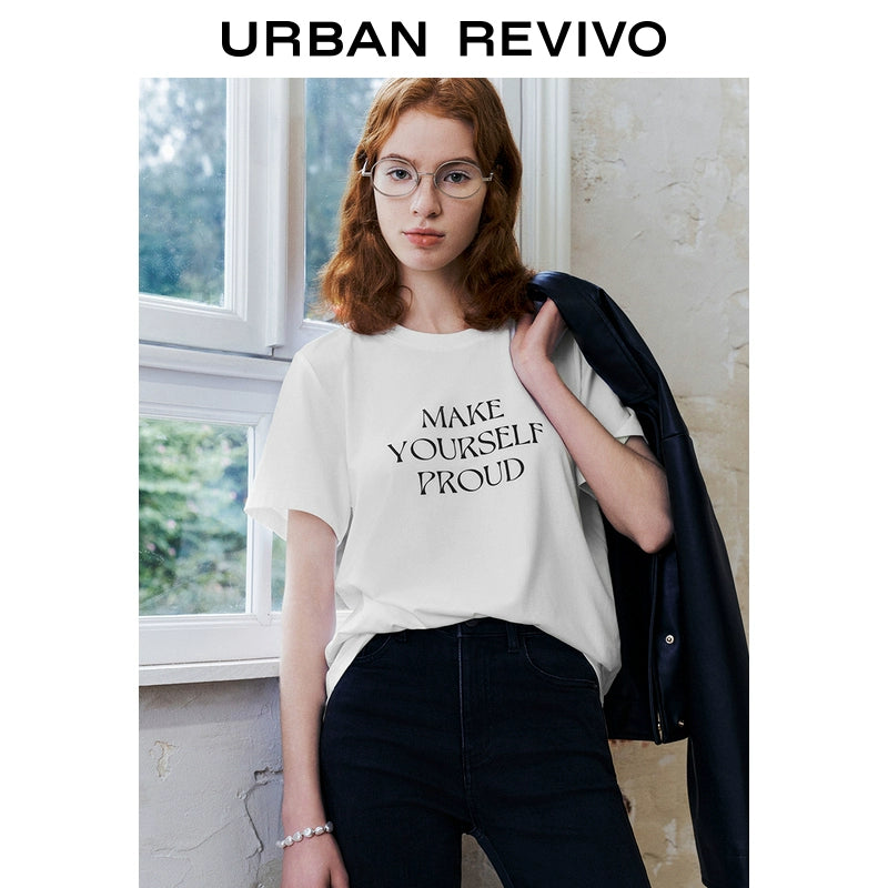 URBAN REVIVO Casual Contrasting Letter Printed Tee