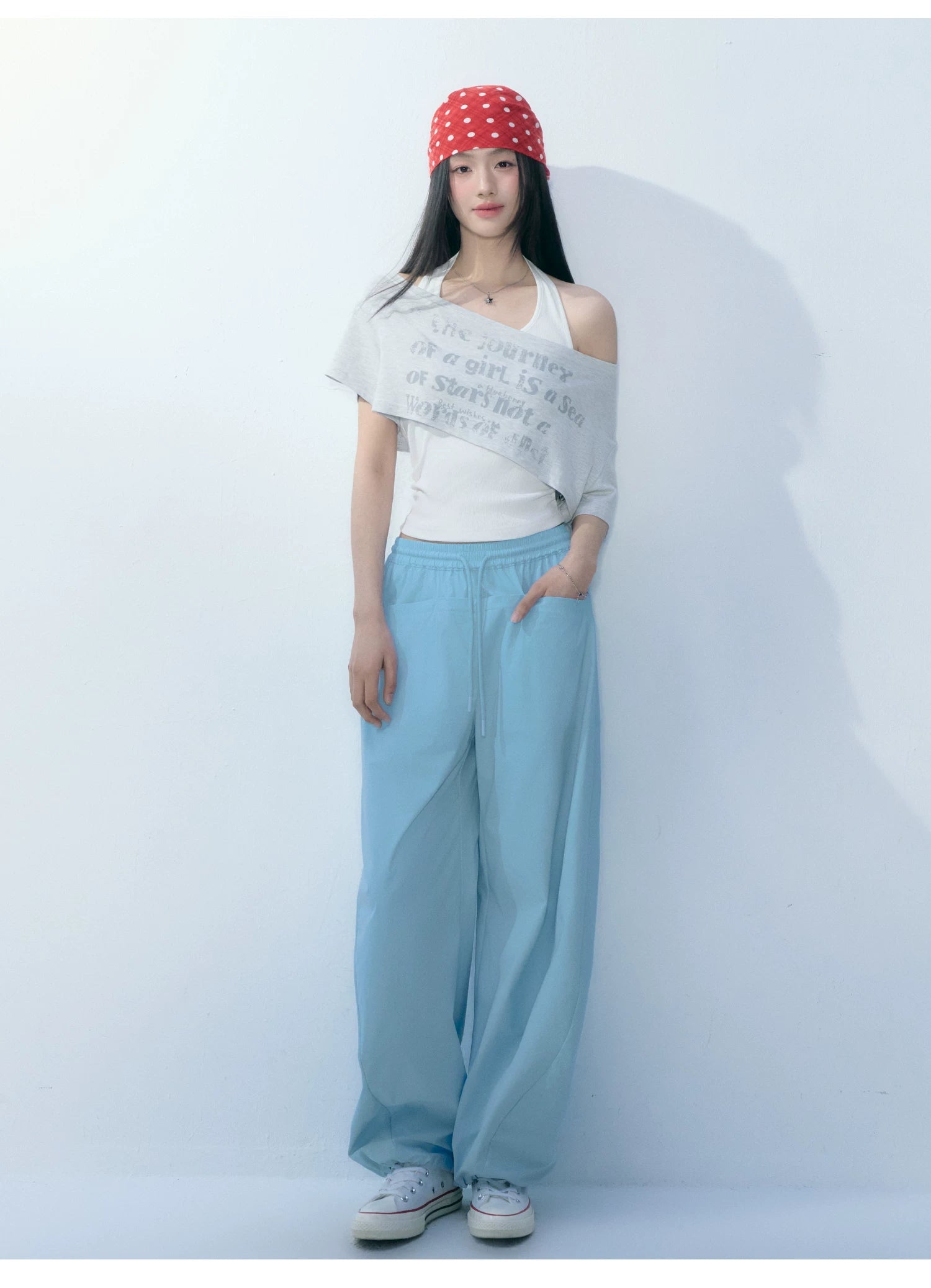 Ablueberry Slanted Shoulder Casual Versatile Tee