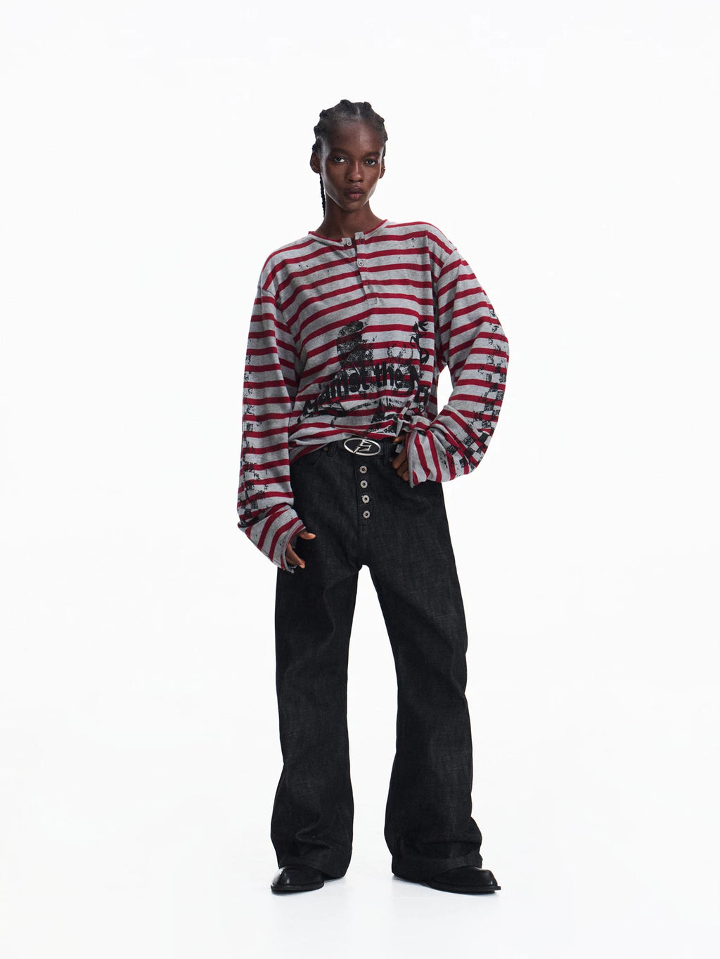 PEOPLESENSE Striped Knitted Ink Splashing Long Sleeves