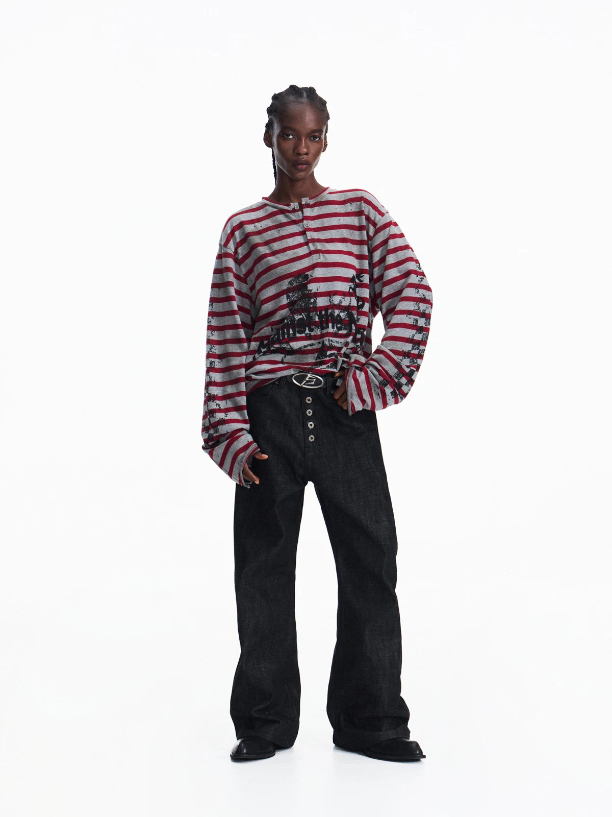 PEOPLESENSE Striped Knitted Ink Splashing Long Sleeves