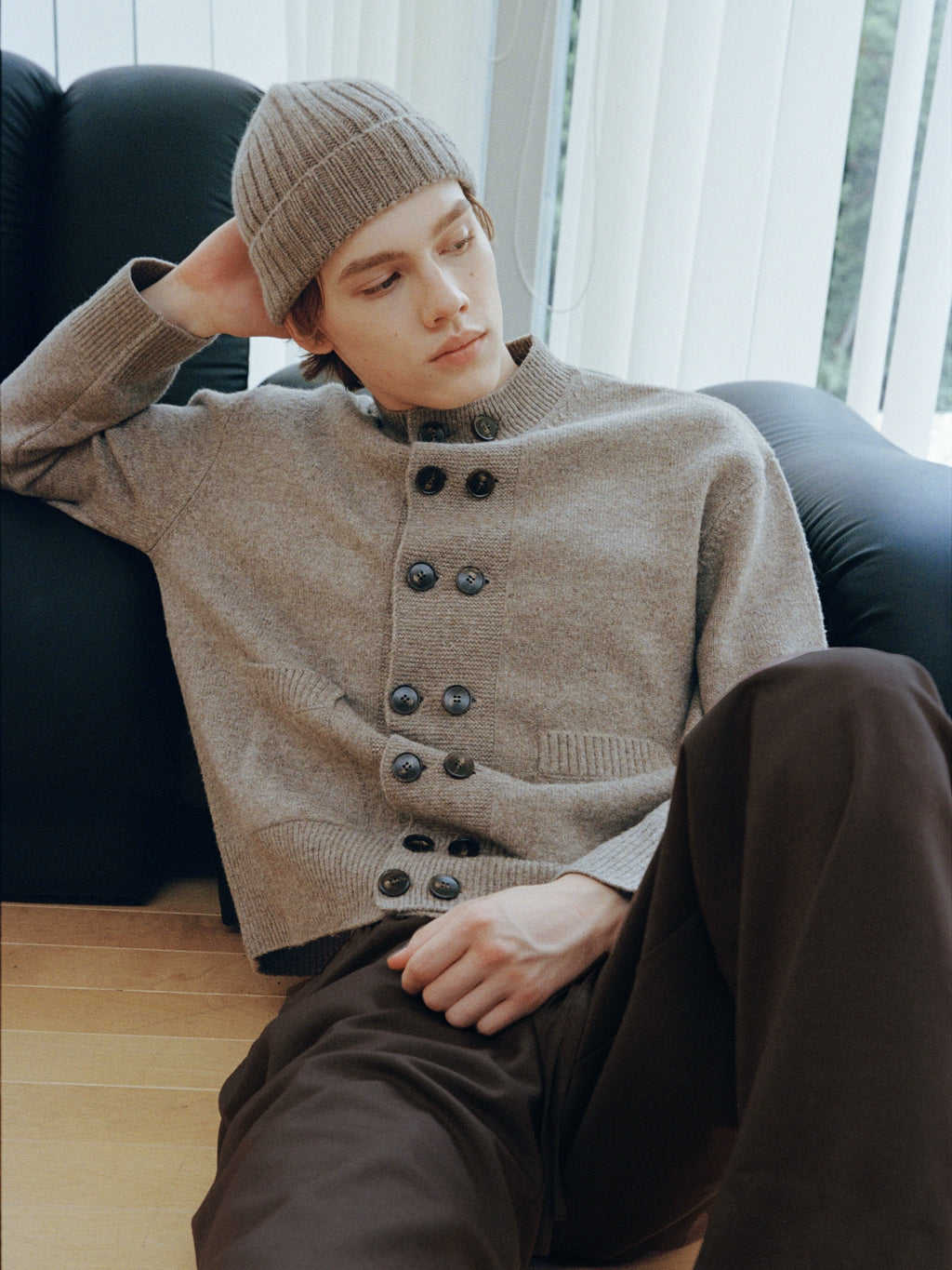 VLABMADE Vintage Double-breasted Crew-neck Knitted Cardigan