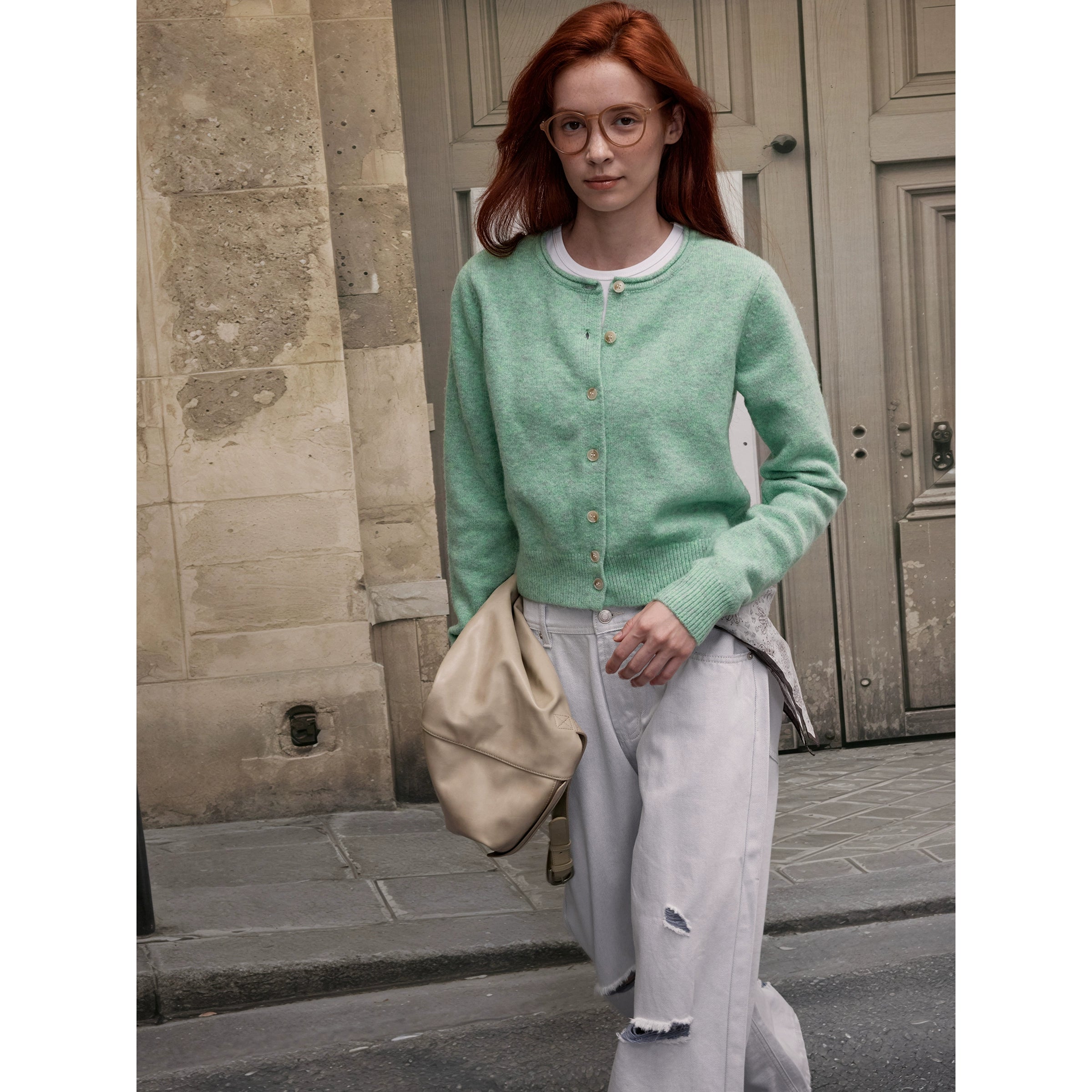 MADWITCH Vintage Crew Neck Knitted Cardigan