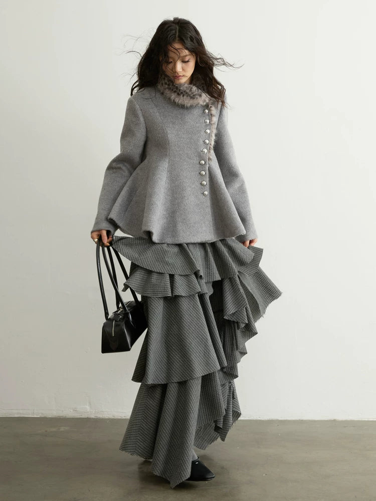 JNYLON Vintage Irregular Striped Split Skirt