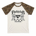 PAIKI Leopard Rough Sleeves Crew Neck Front Shoulder Tee