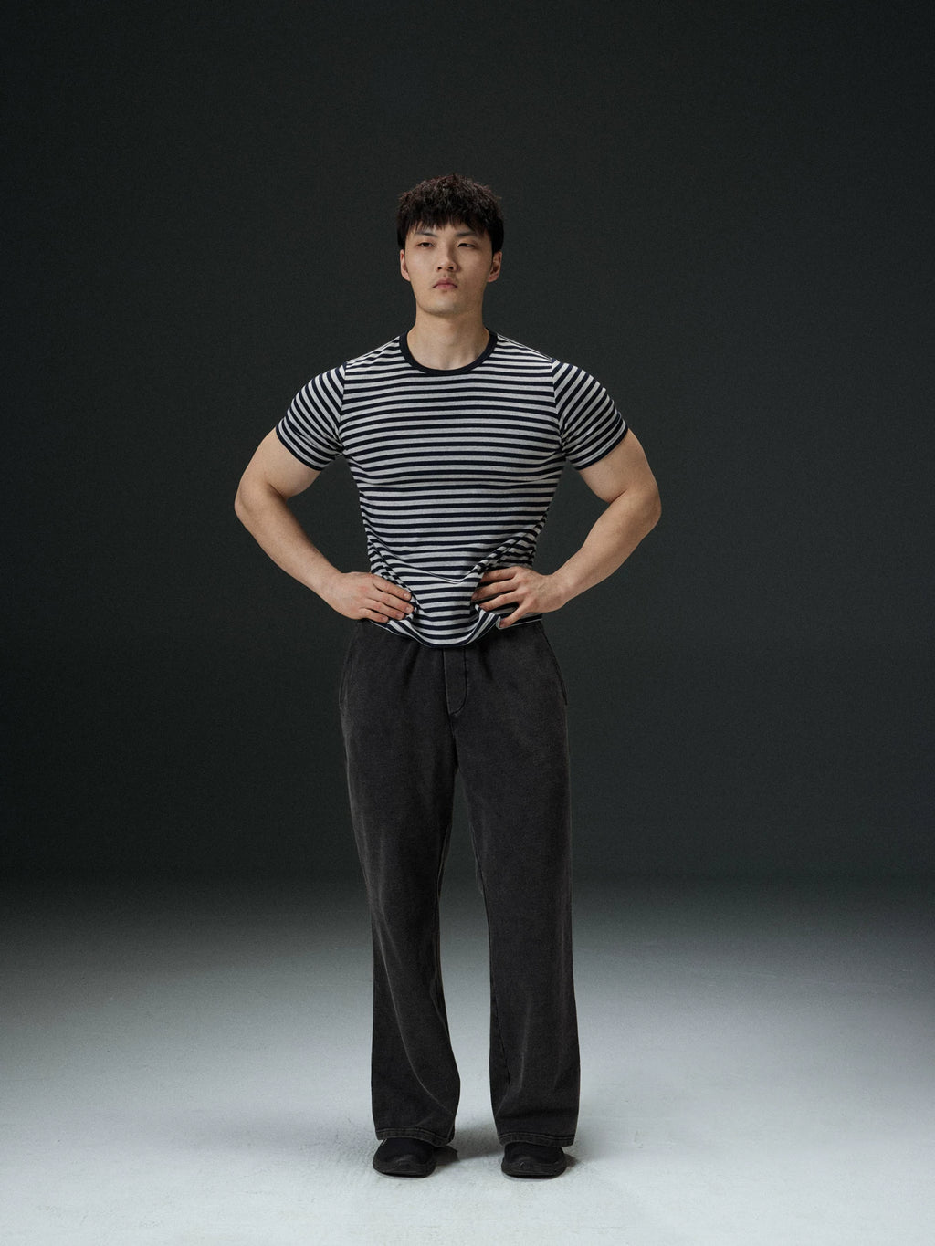 AFTERGLOW Front Shoulder Striped Slim Tee