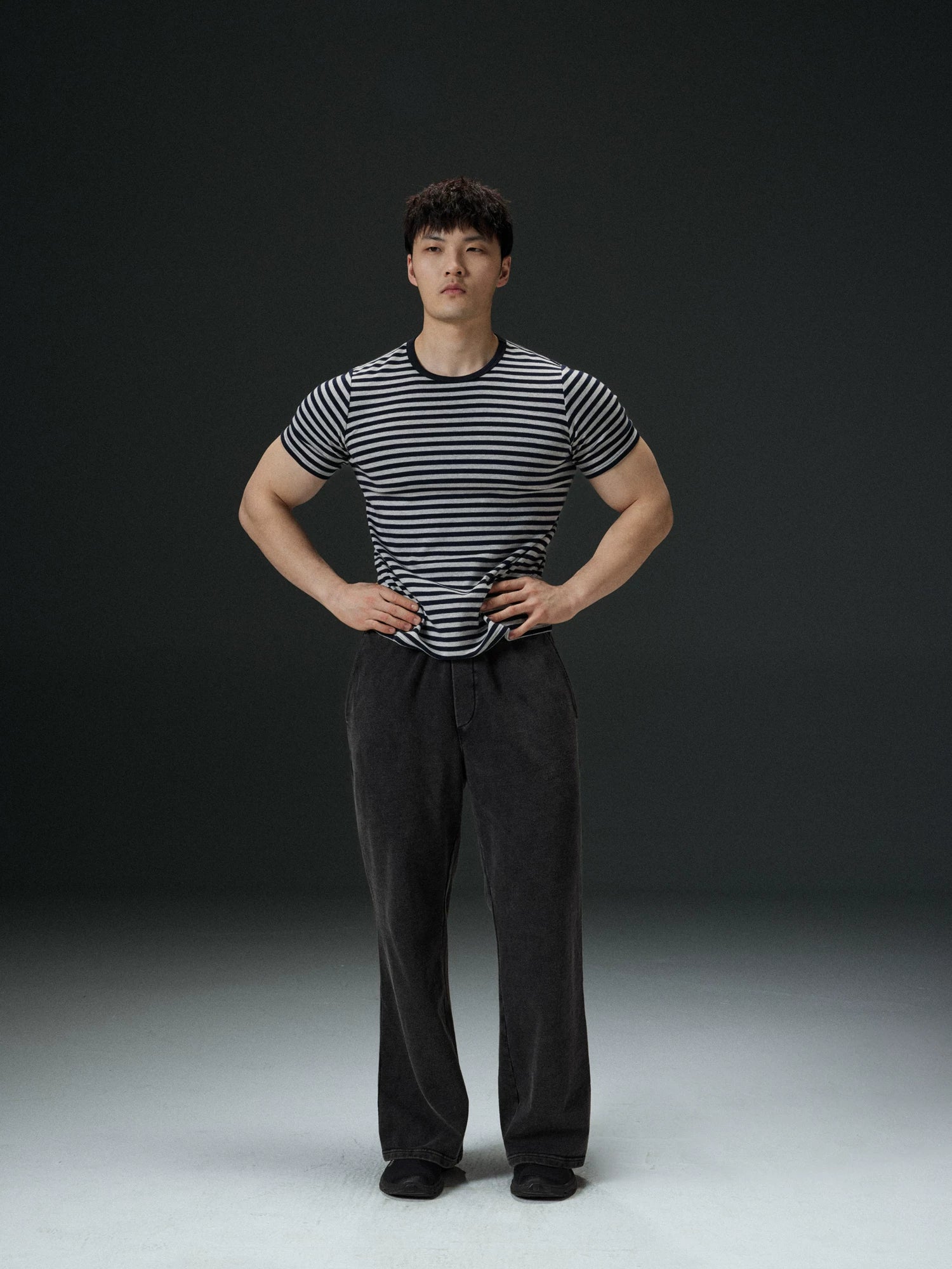 AFTERGLOW Front Shoulder Striped Slim Tee