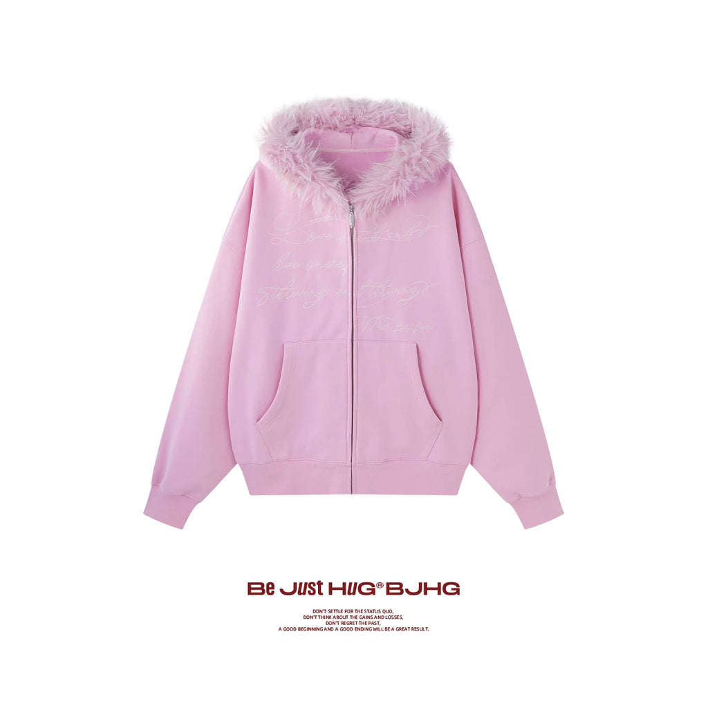 BJHG Vintage Fleece Collar Hooded Sweater Jacket