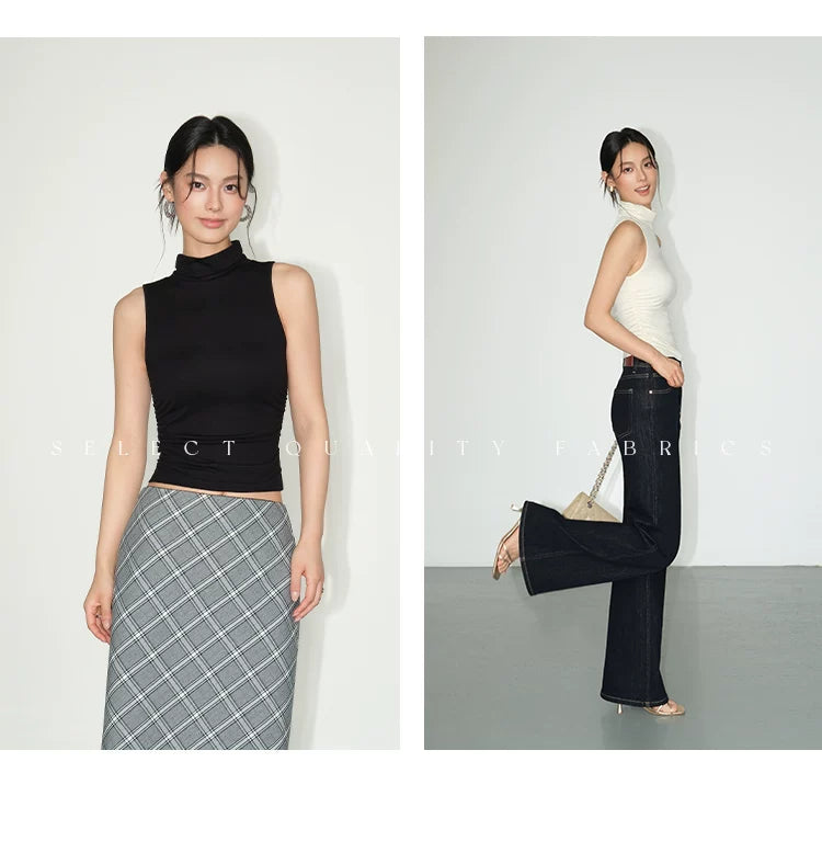 NEVA HU Temperament Turtleneck Sleeveless Vest