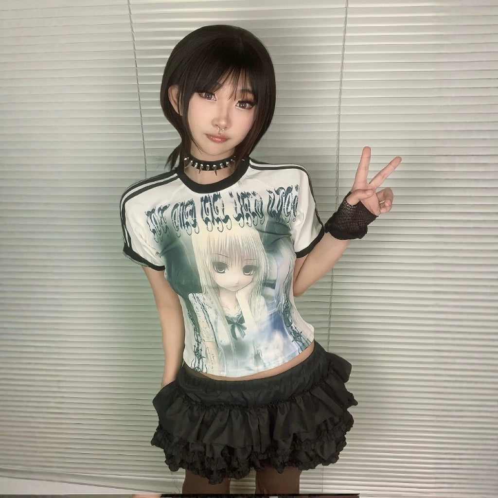 WEBBAR Gothic Subculture Two-dimensional Tight Football Jersey Tee