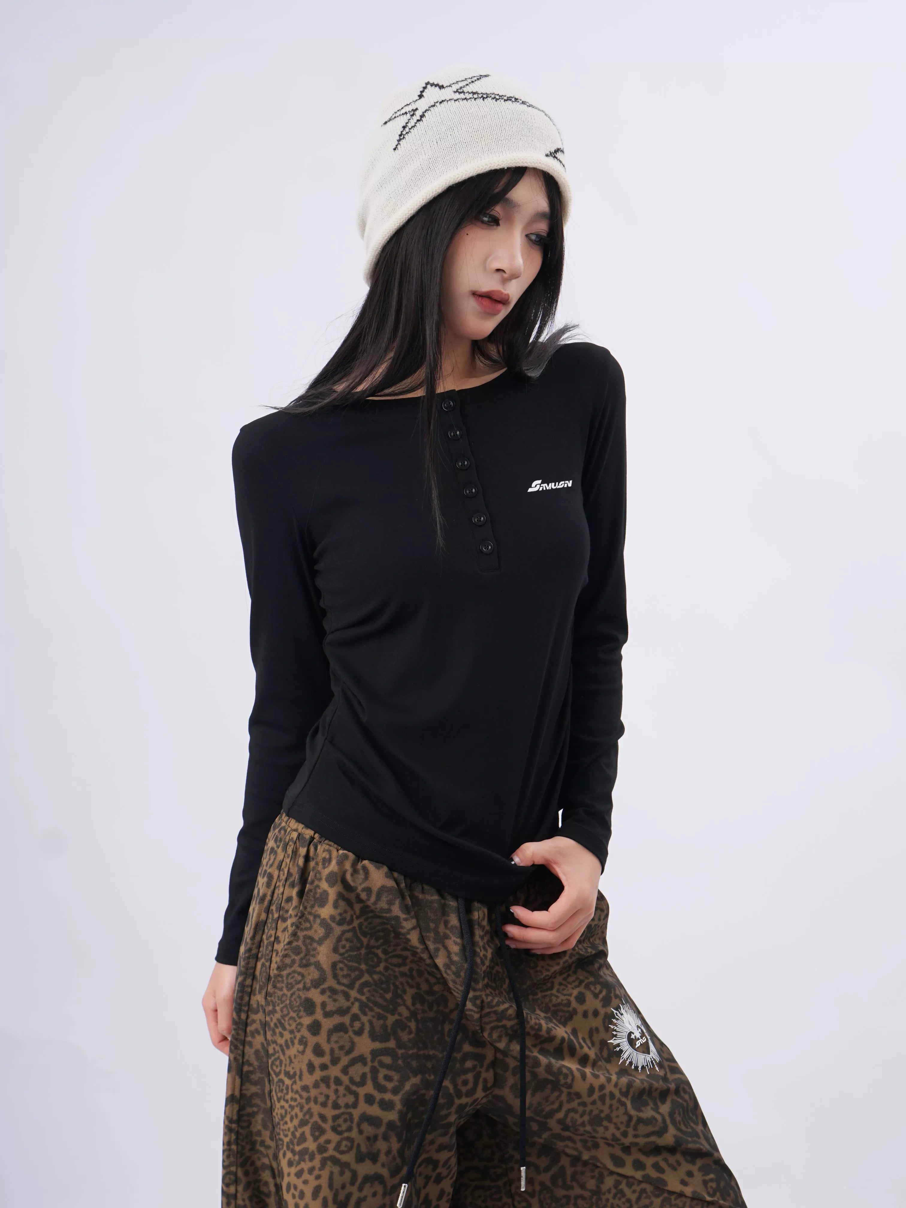 SAMUSAN Side Seam Pleated Skinny Long Sleeve