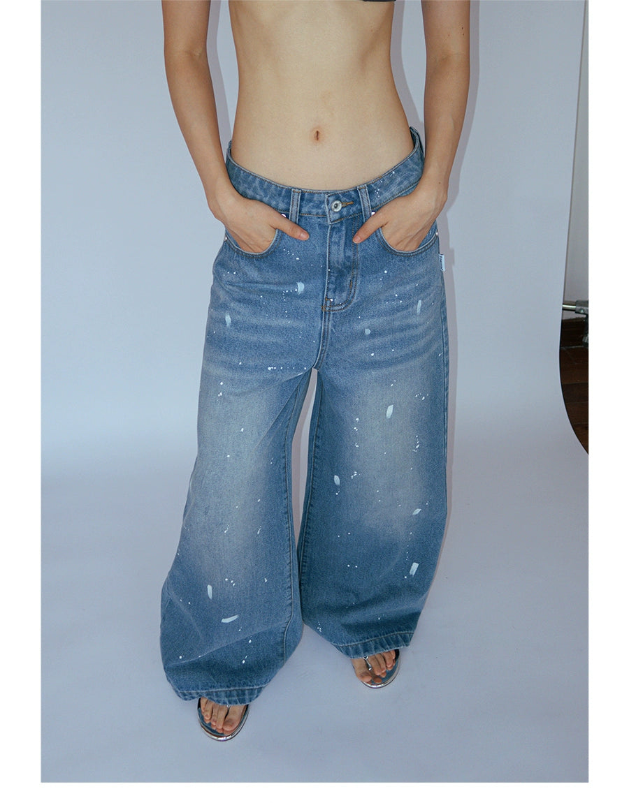 FUNKYFUN Irregular Ink Splashing Jeans