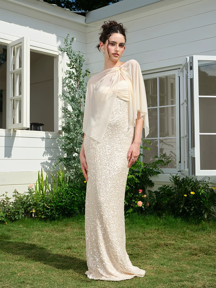 J TheChosen Sequined Tube Top Shawl Dress