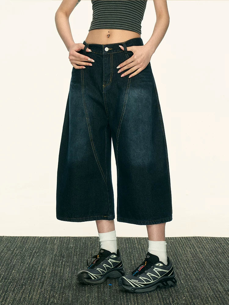 Aaisup Back Letter Versatile Wide-leg Cropped Jeans