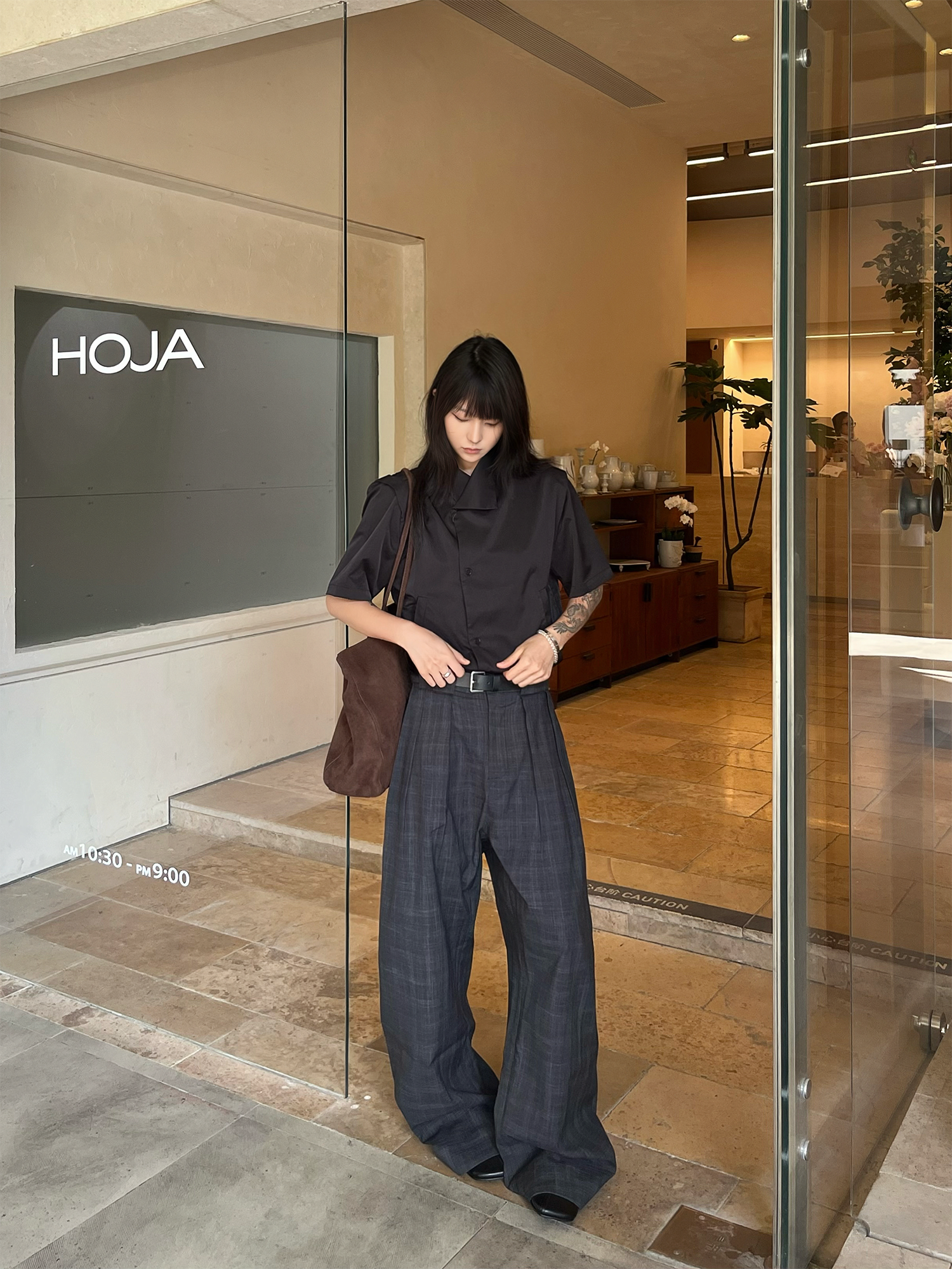 TZ Pleated Retro Plaid Wide-leg Drape Casual Trousers