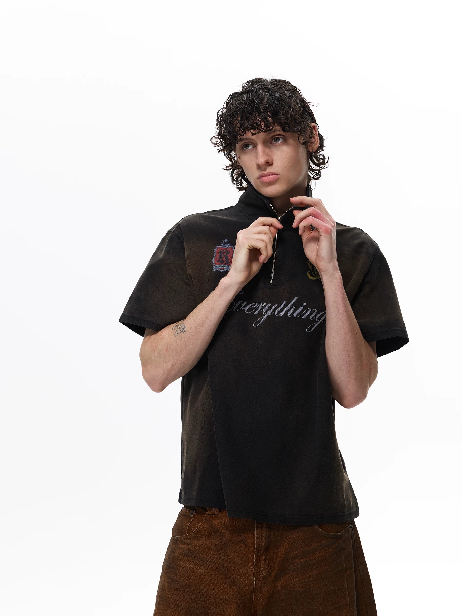 WLNEXT Half Zipper Front Shoulder Casual Tee
