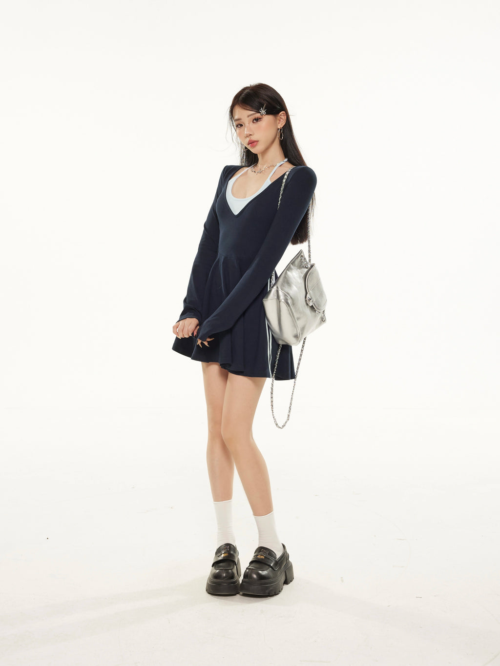 Zero Fake Two Slim and Thin Sweet Long-sleeved Skirts