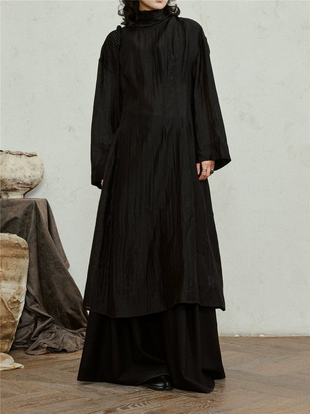 SUNYVONNE Turtleneck Light Long Dress