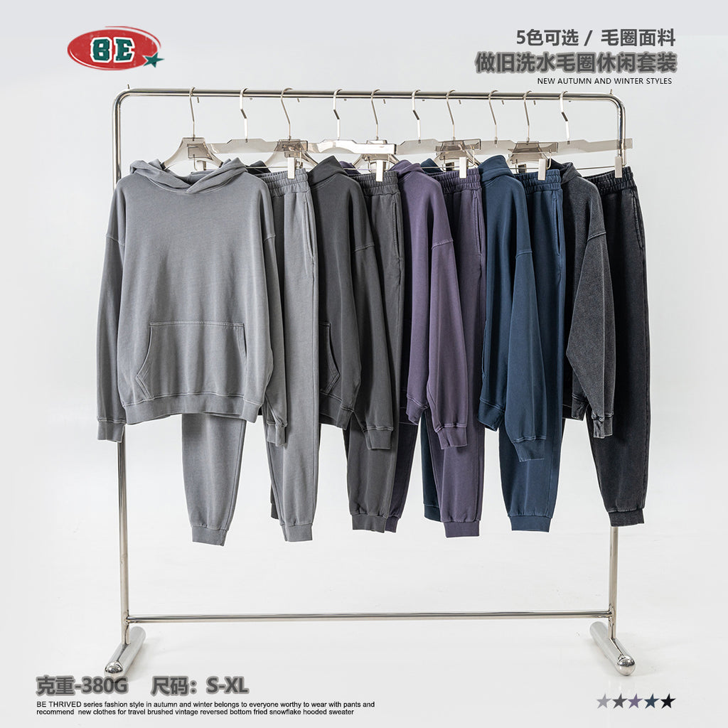 BE Terry Washed Sweater Sweatpants Sports Style Suit