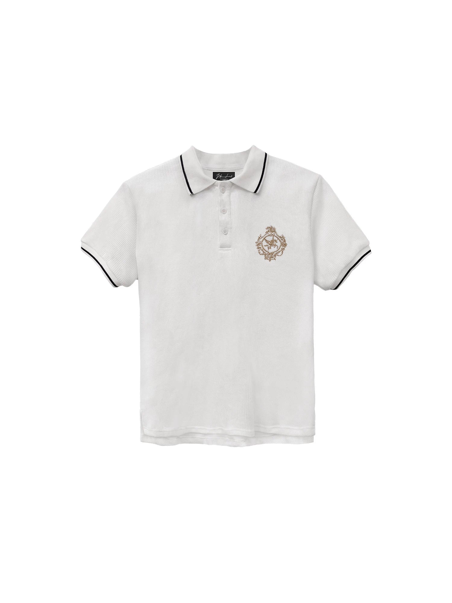 WANNA LAB Badge Embroidered Front Shoulder Polo Tee