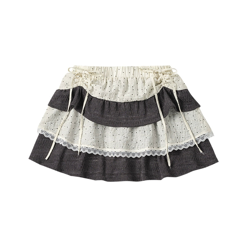 MOMSAYCAN Polka Dot Versatile College Wind Elastic Waist Skirt