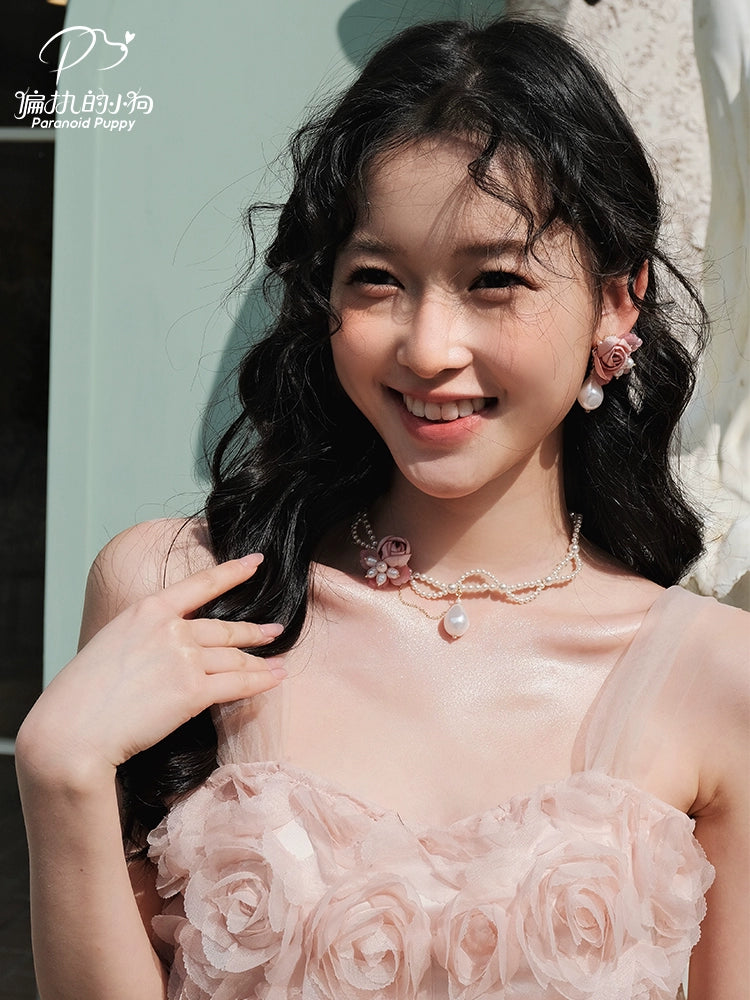 ParanoidP Flower Wavy Lace Pearl Necklace