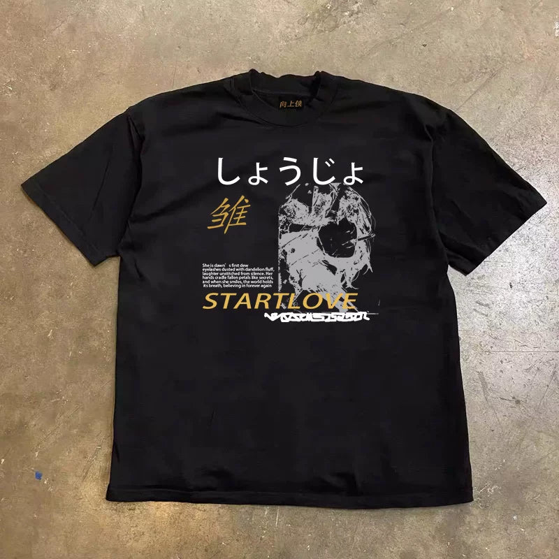 UPUPXIA Retro Anime Print Crew Neck Tee