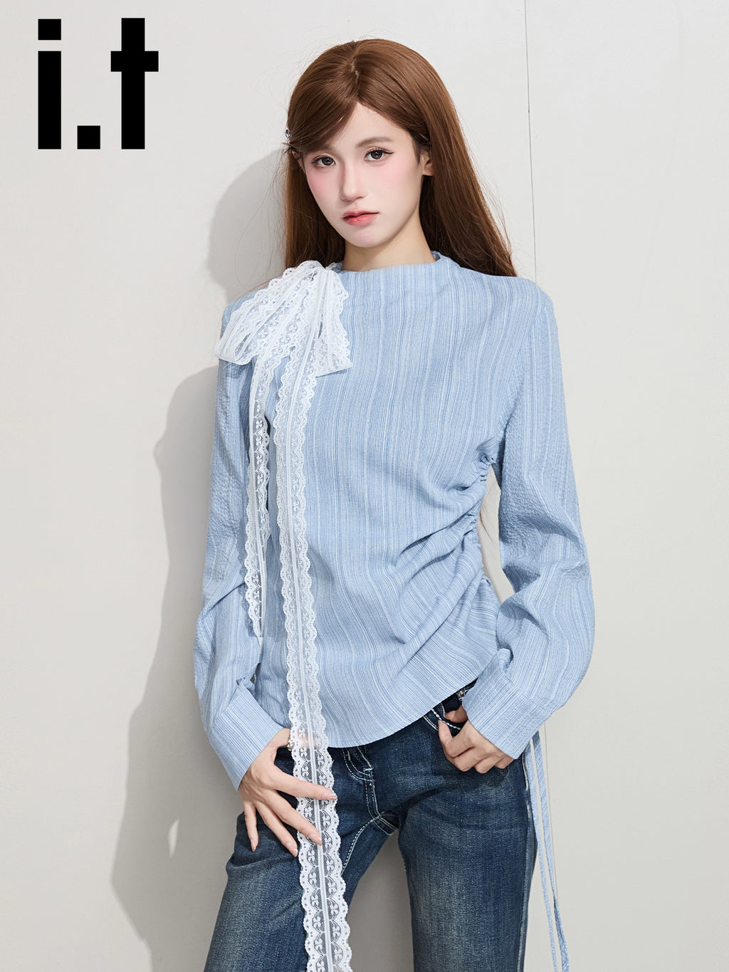 IT: GROUNDZERO Silk Scarf Foreign Style Casual Long Sleeve