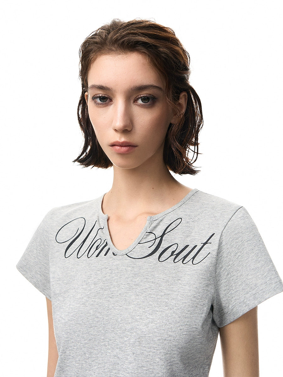 NICEBAD Slim Fit V Collar Body Printed Tee