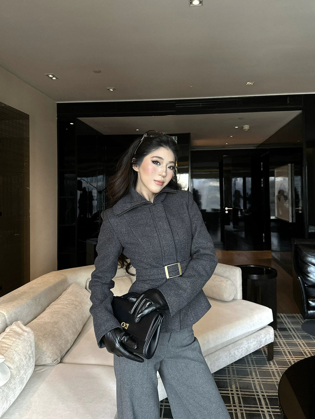 LLROGE Waist Temperament Lapel Woolen Jacket