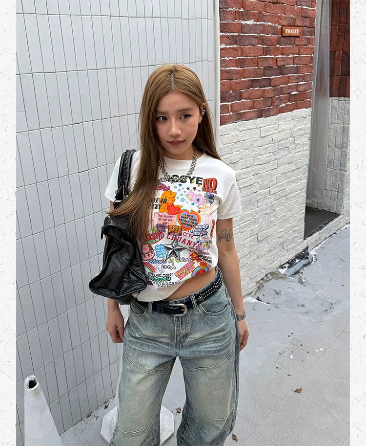CCYE Graffiti Print Front Shoulder Thin Tee
