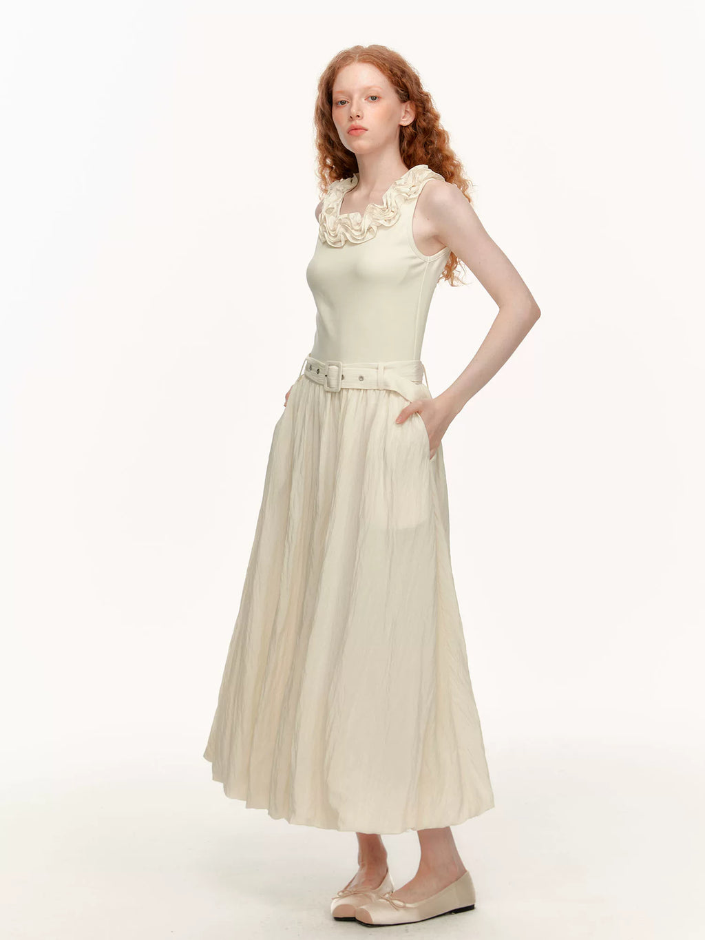 SUREENOUGH Lace Bud Waist Vest Dress