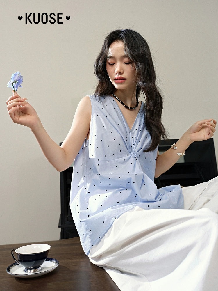 Kuosev Neck Polka Dot Kink Sling Vest