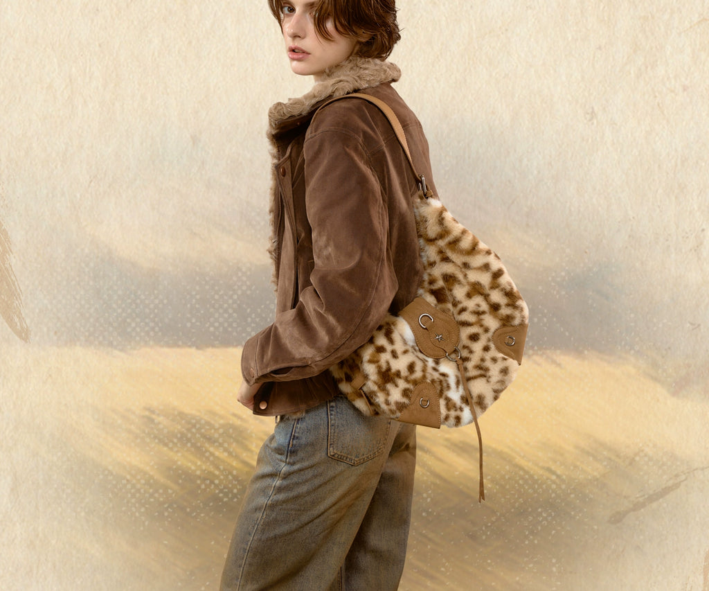 JACD Leopard Print Plush Shoulder Messenger Bag