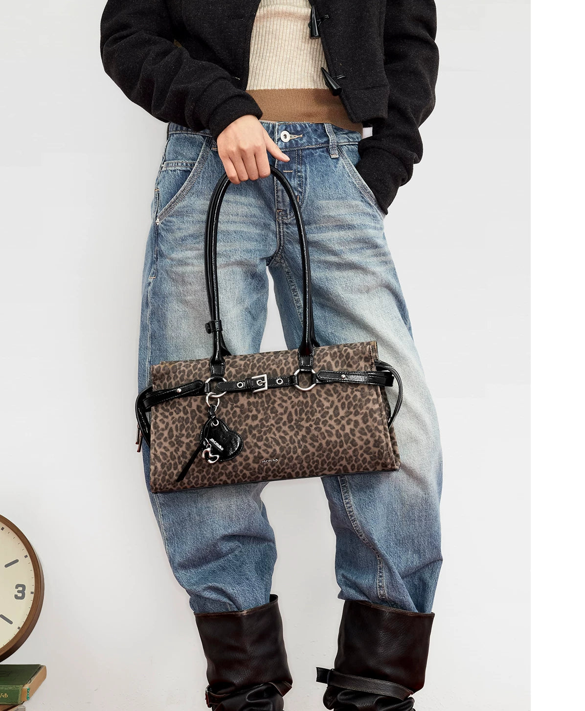 Mcmiko Vintage Leopard Print Shoulder Bag