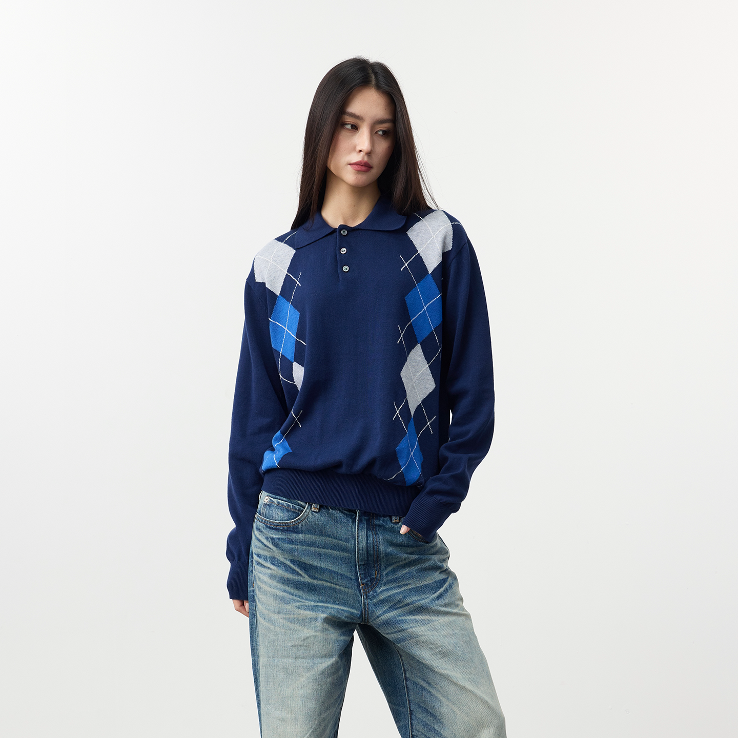 Set for life Jacquard contrasting knitted Polo soft sweater