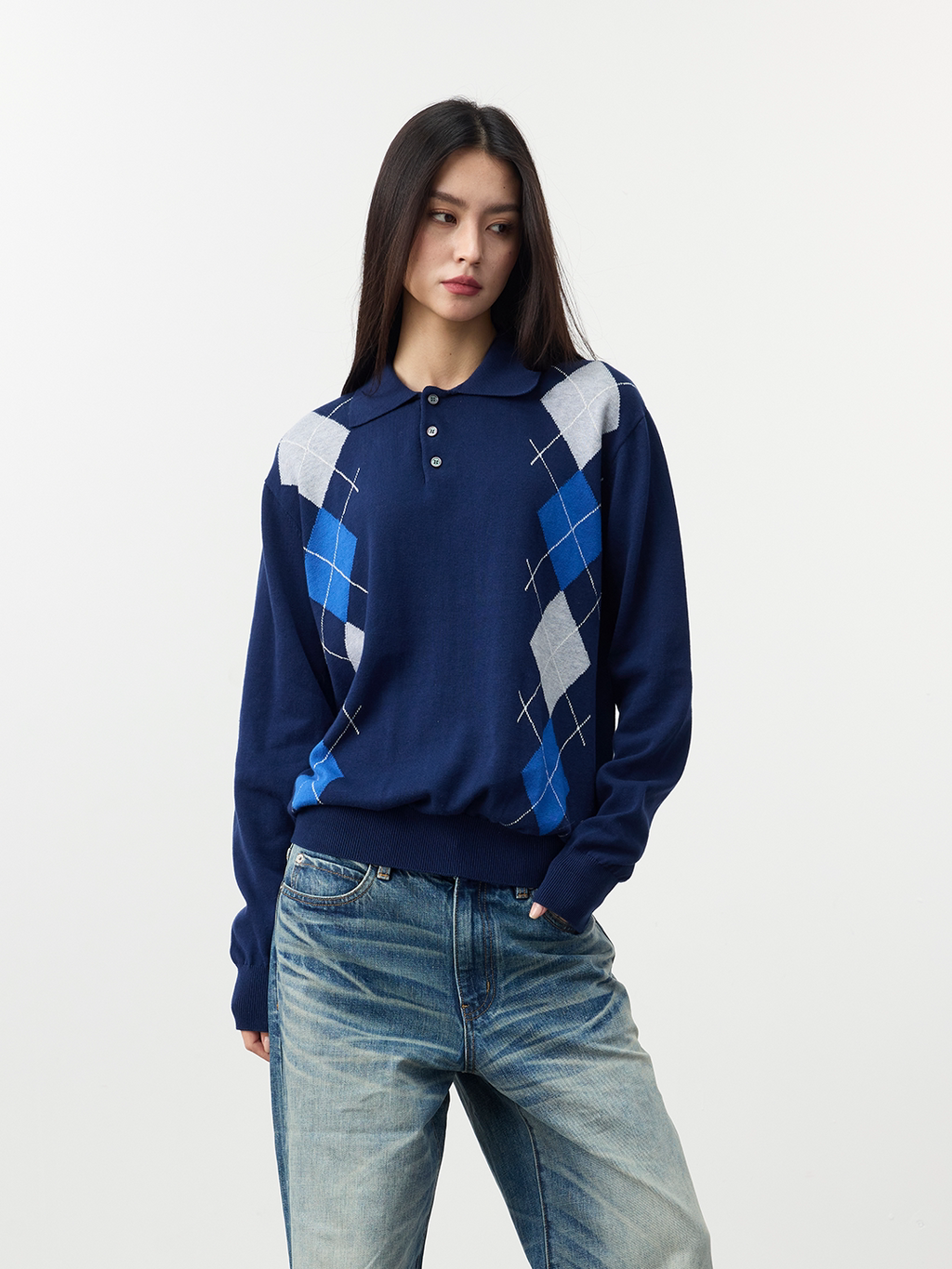 Set for life Jacquard contrasting knitted Polo soft sweater