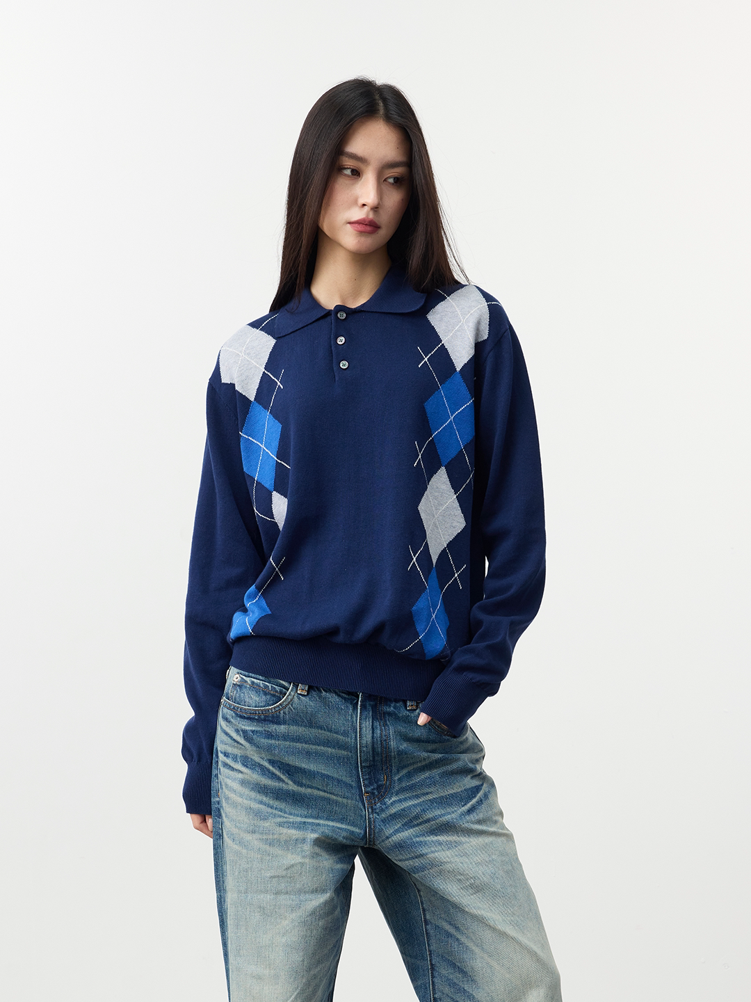 Set for life Jacquard contrasting knitted Polo soft sweater