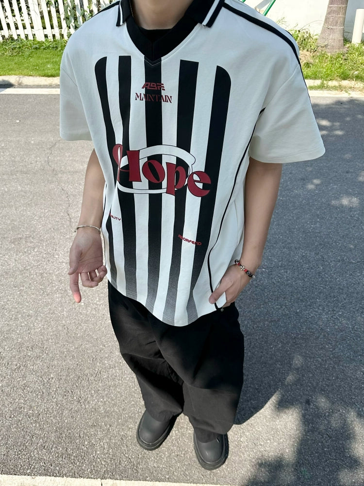 BeOurRule Vintage Striped Polo Shirt V-neck Loose Tee