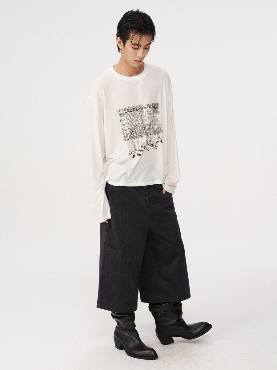 JCAESAR Striped Corduroy Cropped Pants