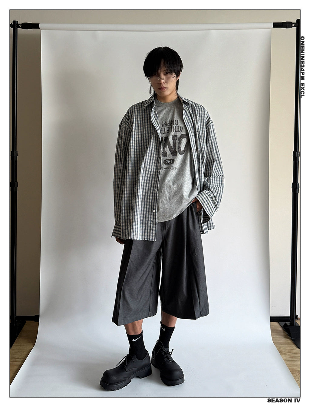 ONENINE34PM Fine Plaid Loose Lazy Long-sleeved Shirt