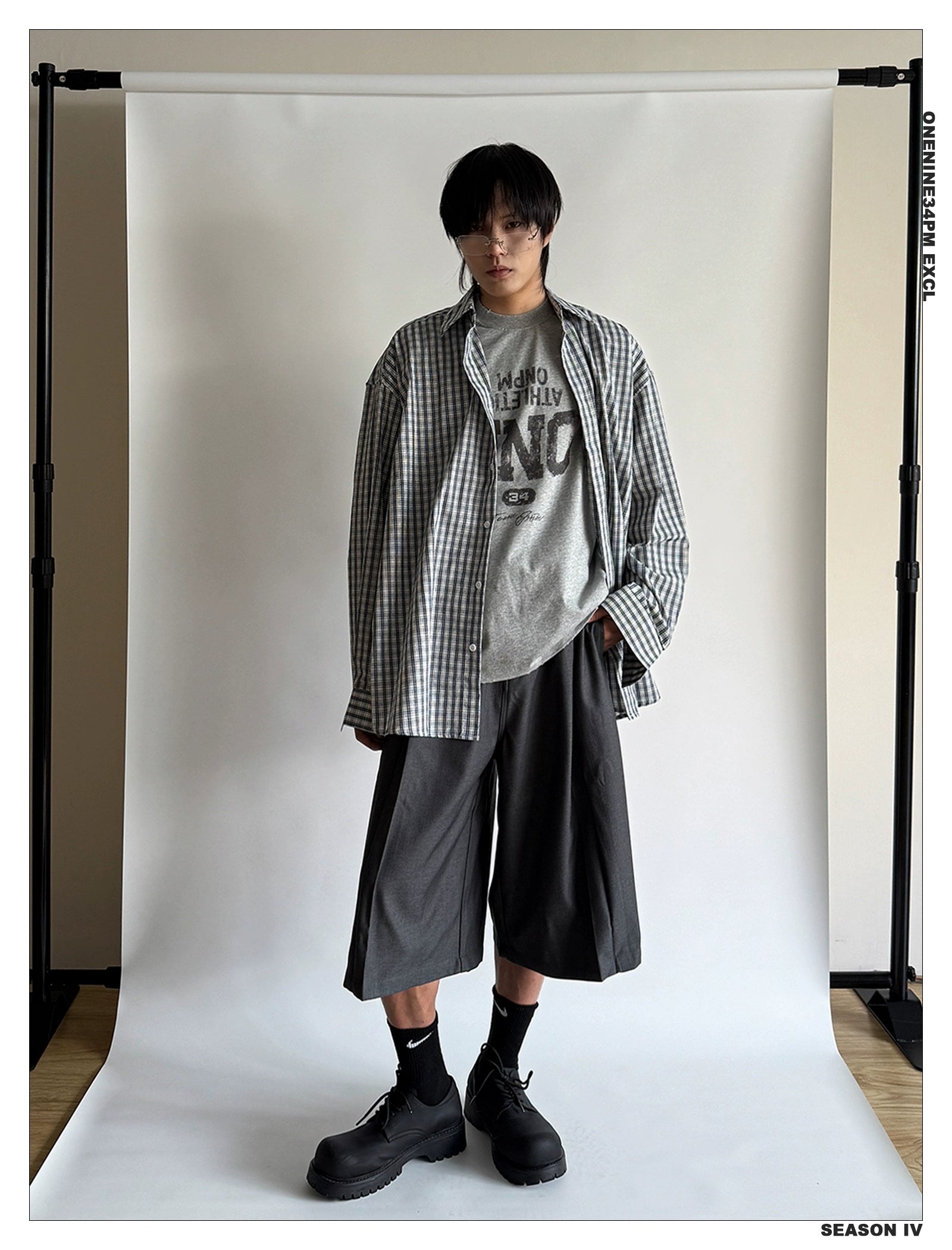 ONENINE34PM Fine Plaid Loose Lazy Long-sleeved Shirt