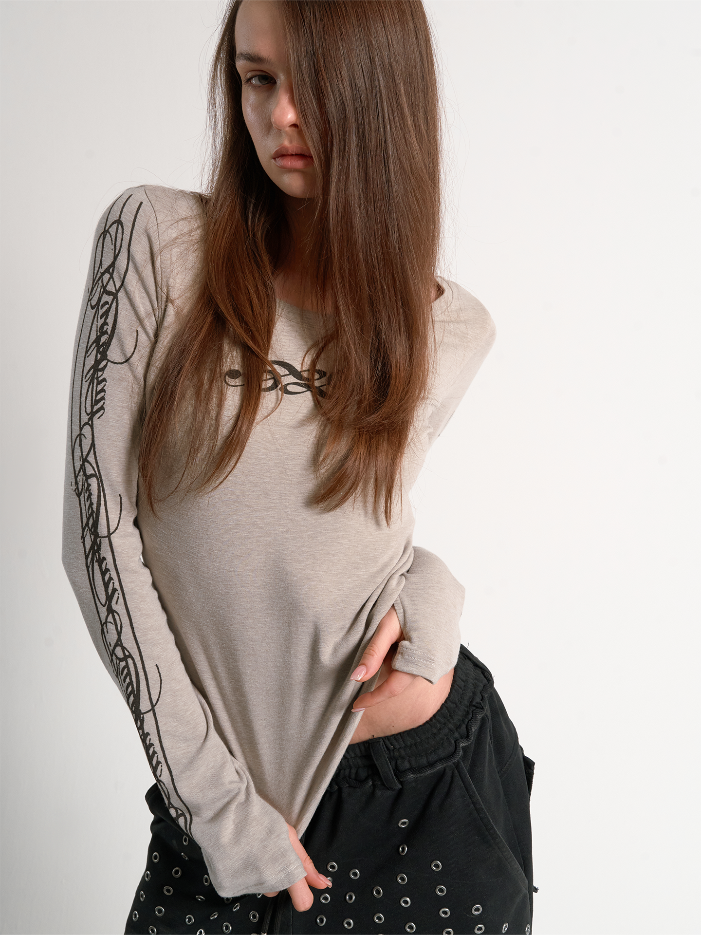 noEmosen music note flower printed long sleeve