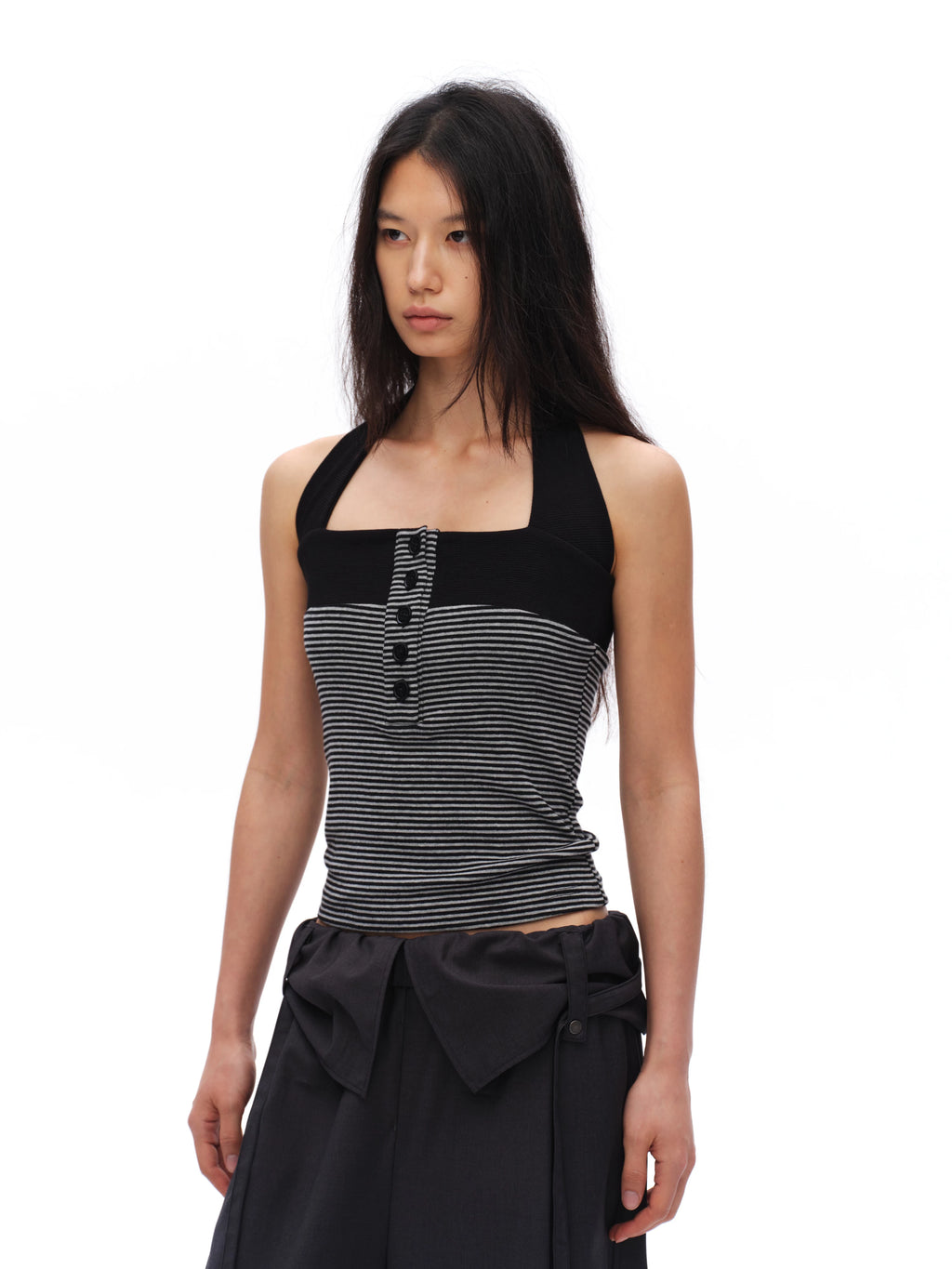 Oinimi Striped Neck Slim Fit Vest