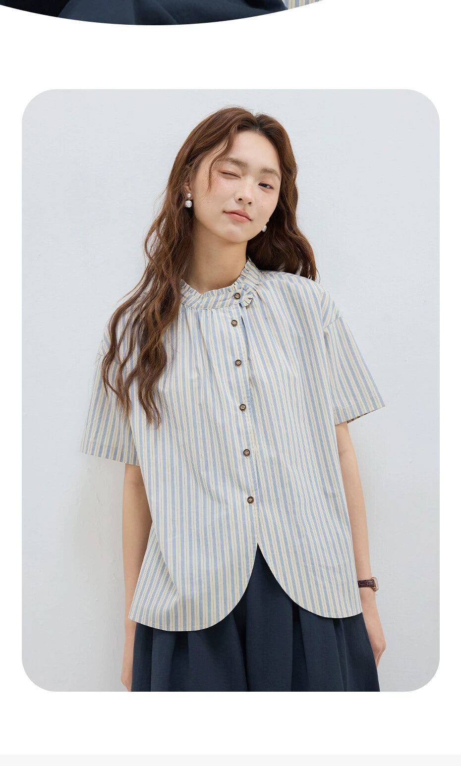 Giordano Loose Striped Short Sleeve Shirt