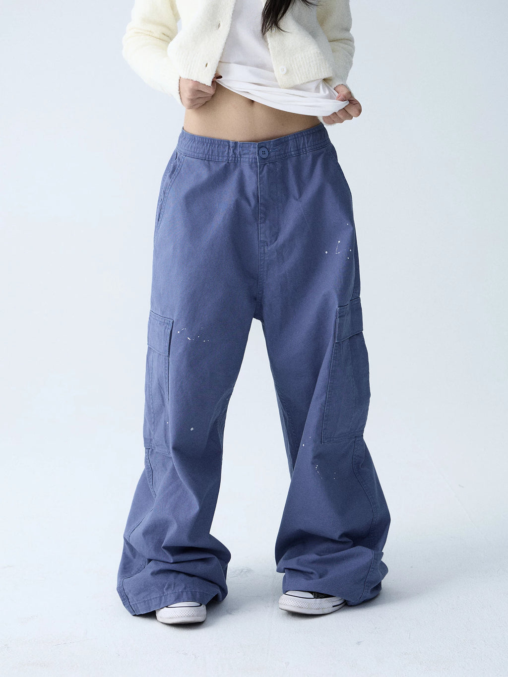 In Two Twos Ink Splash Print Loose Drawstring Overalls